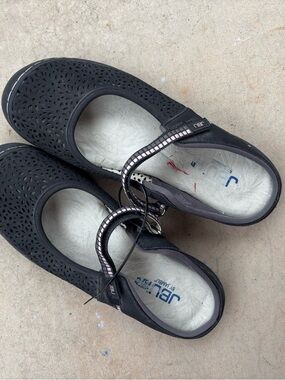 JBU Black Cutout Mary Jane Flats with Embellished Strap